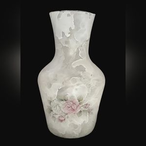 Vintage Arte Murano Casa Elite Satin Vase With Roses, Made in Italy.